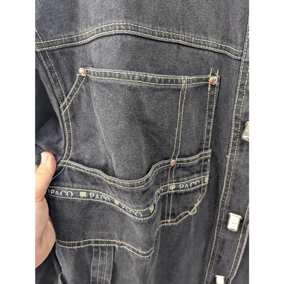 PACO XXL Black Denim Jacket Logo Workwear Oversized Baggy Hip Hop 90s Y2K Skate - Picture 8 of 12